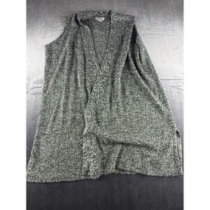 CW Classics Women 1X Black White Marled Knit Open Front Sleeveless Vest Cardigan